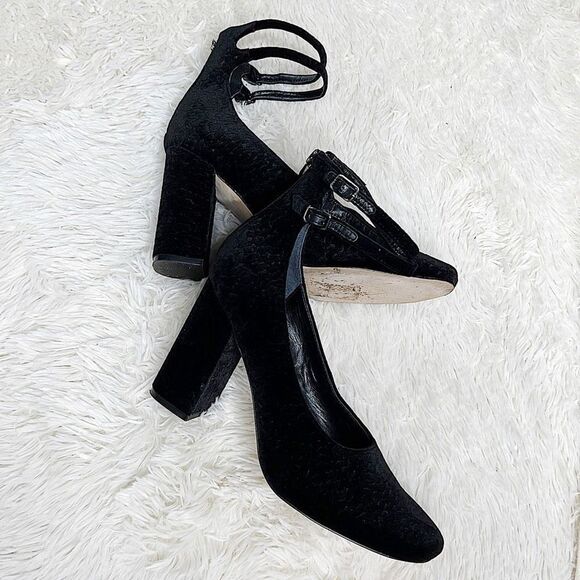 Sigerson Morrison Block Heels Velvet Plum Ankle Strap Heels Black Minnie Mouse - Picture 6 of 6